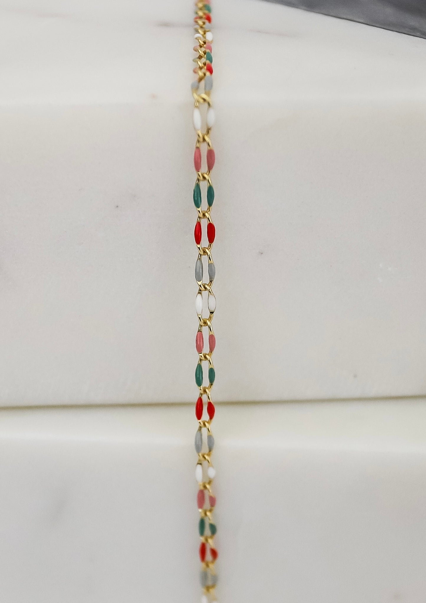 Gold Plated Enamel Chain - Watermelon Dream