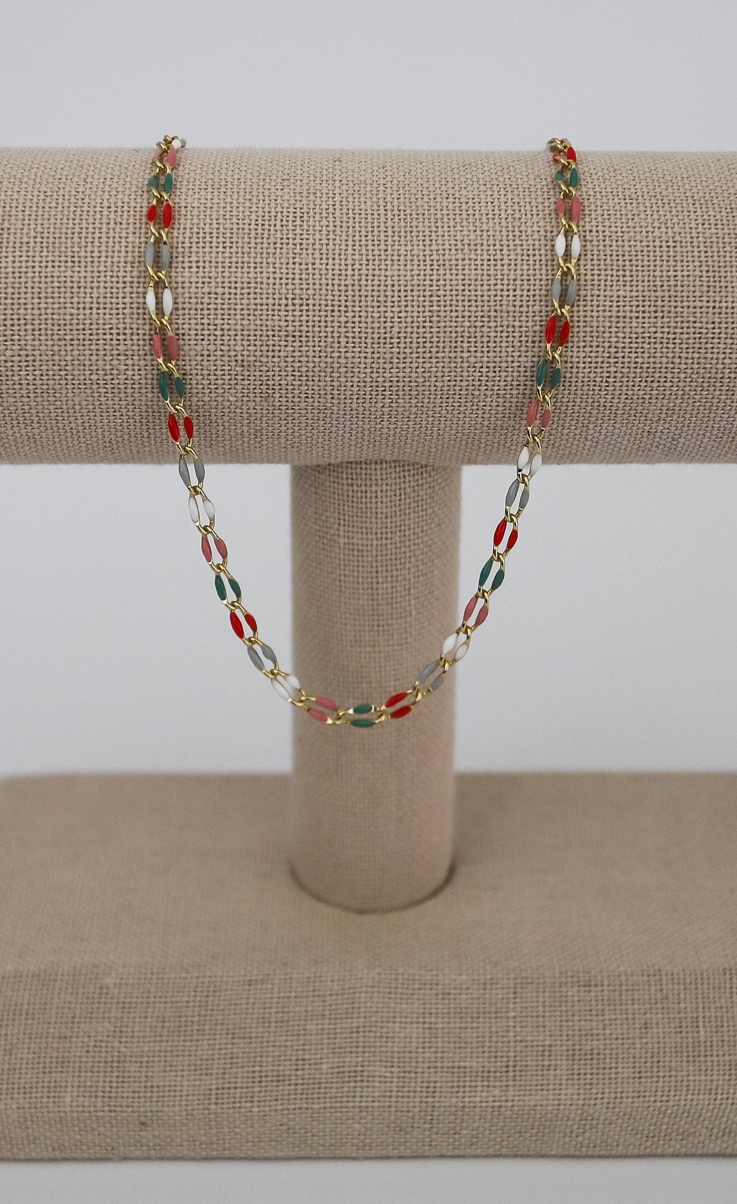 Gold Plated Enamel Chain - Watermelon Dream