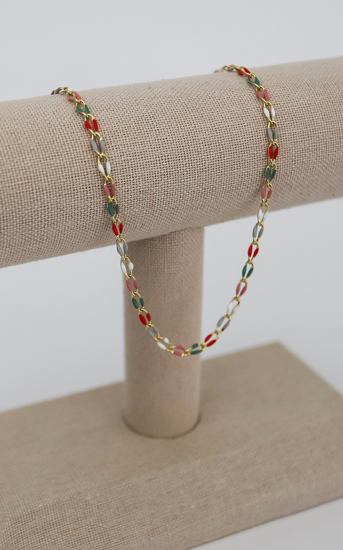 Gold Plated Enamel Chain - Watermelon Dream
