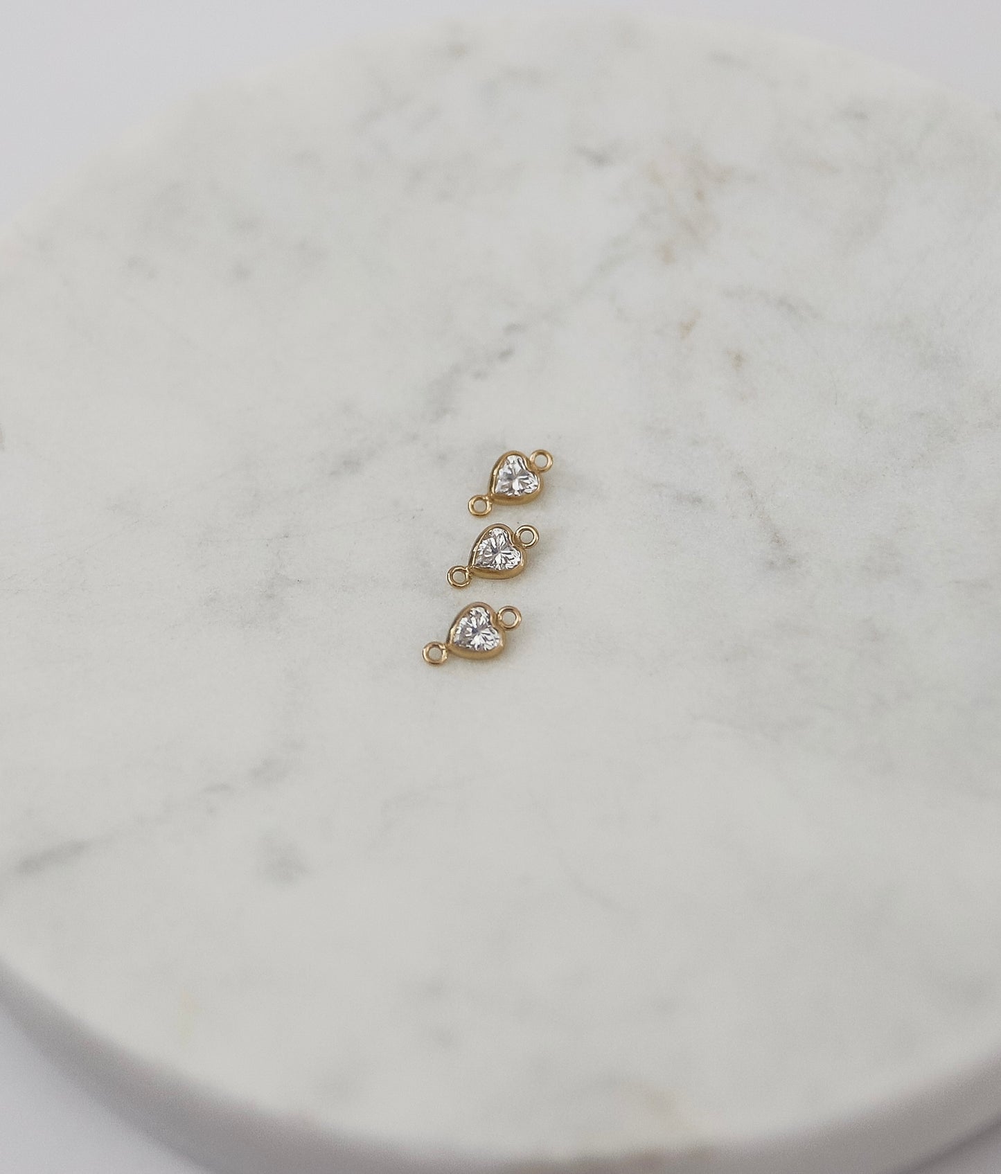 4mm Heart CZ Connectors (Set of 3)