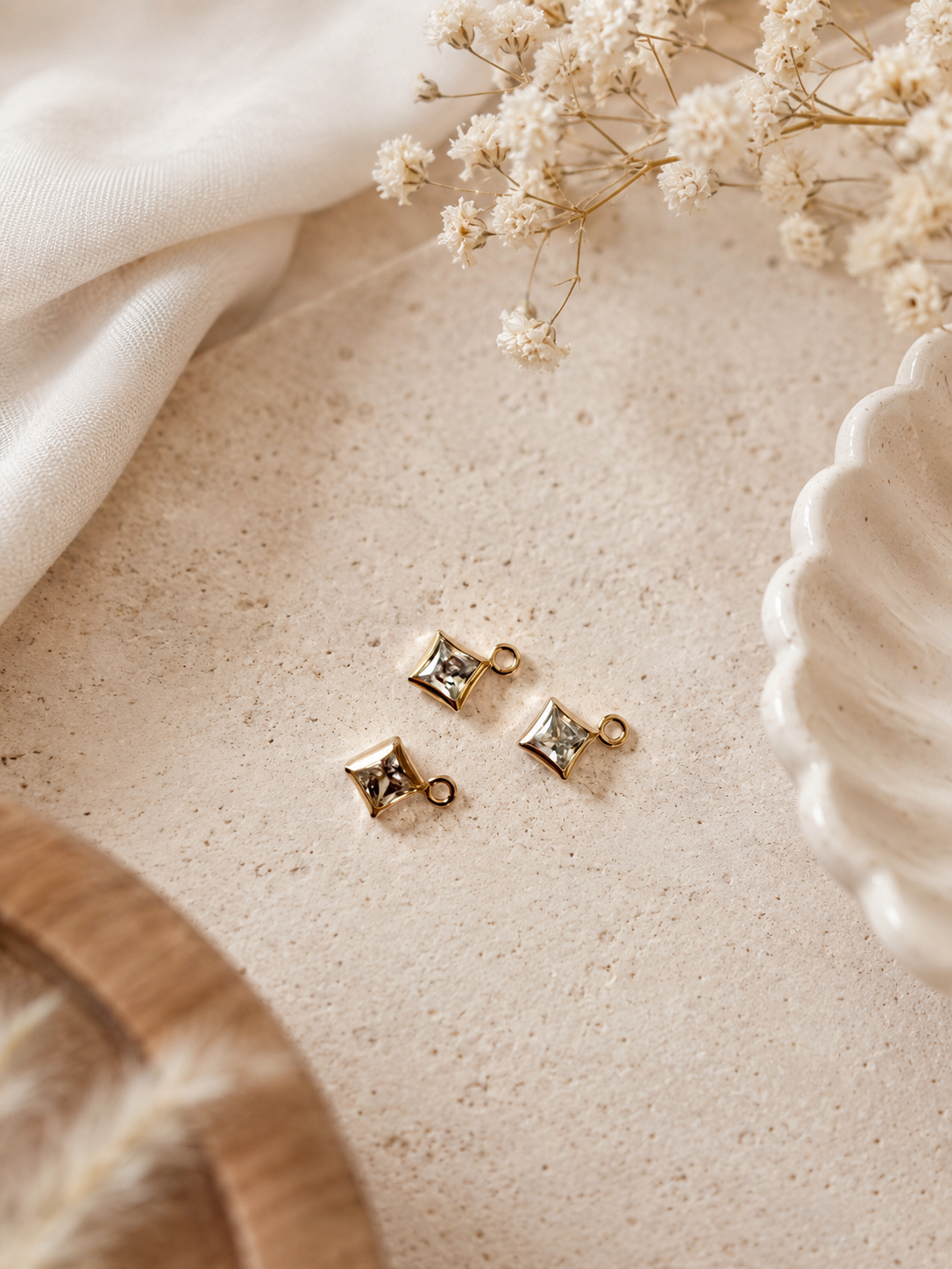 3mm Square Bezel Charms (Set of 3)