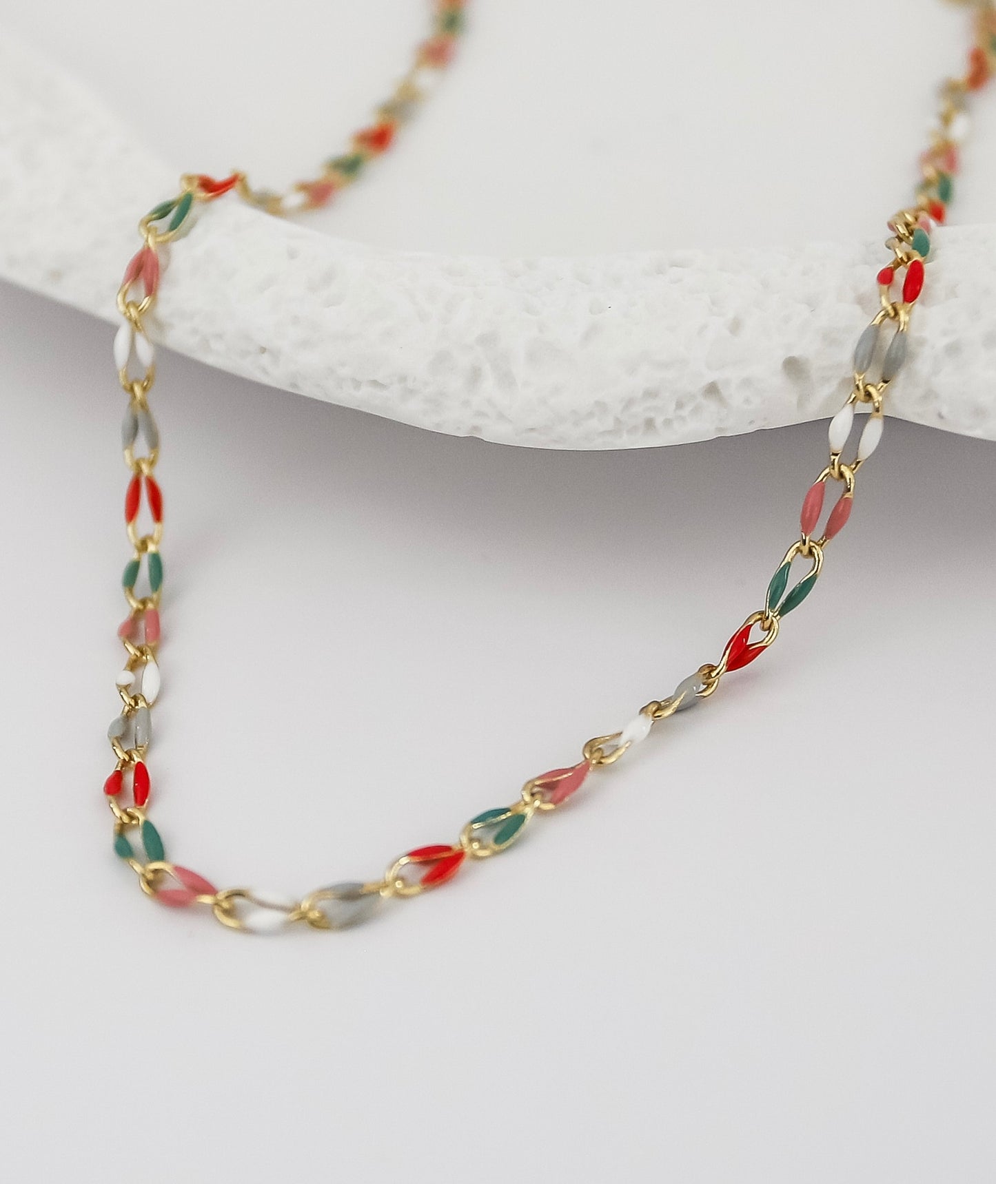 Gold Plated Enamel Chain - Watermelon Dream