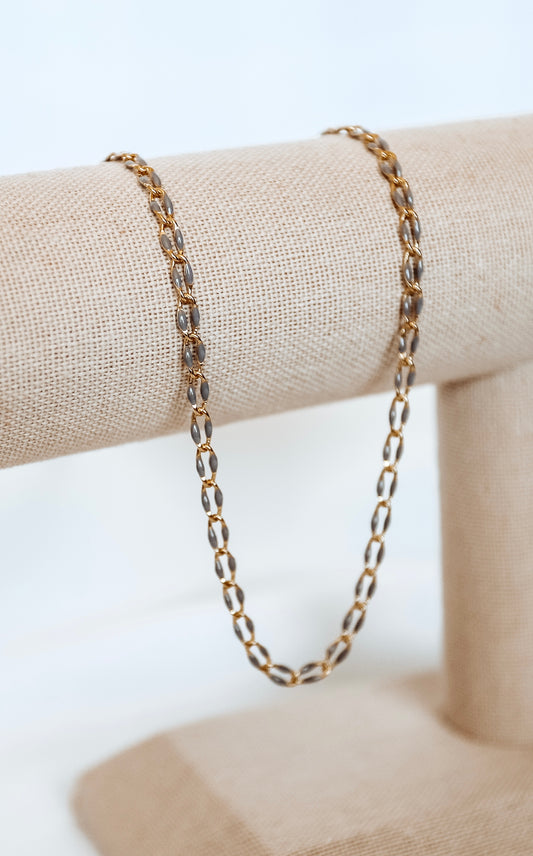 Gold Plated Enamel Chain - Gray