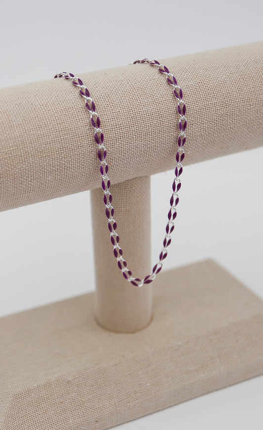 Silver Plated Enamel Chain - Plum
