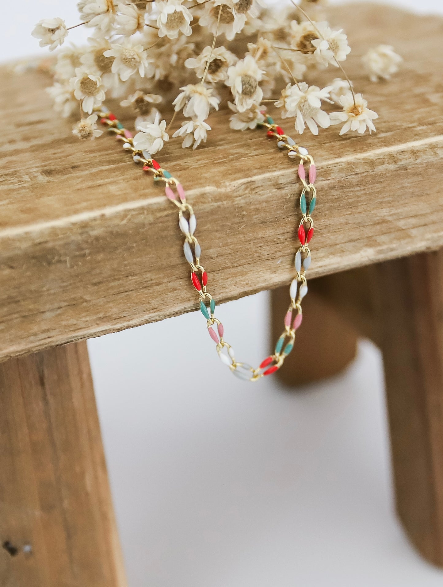 Gold Plated Enamel Chain - Watermelon Dream