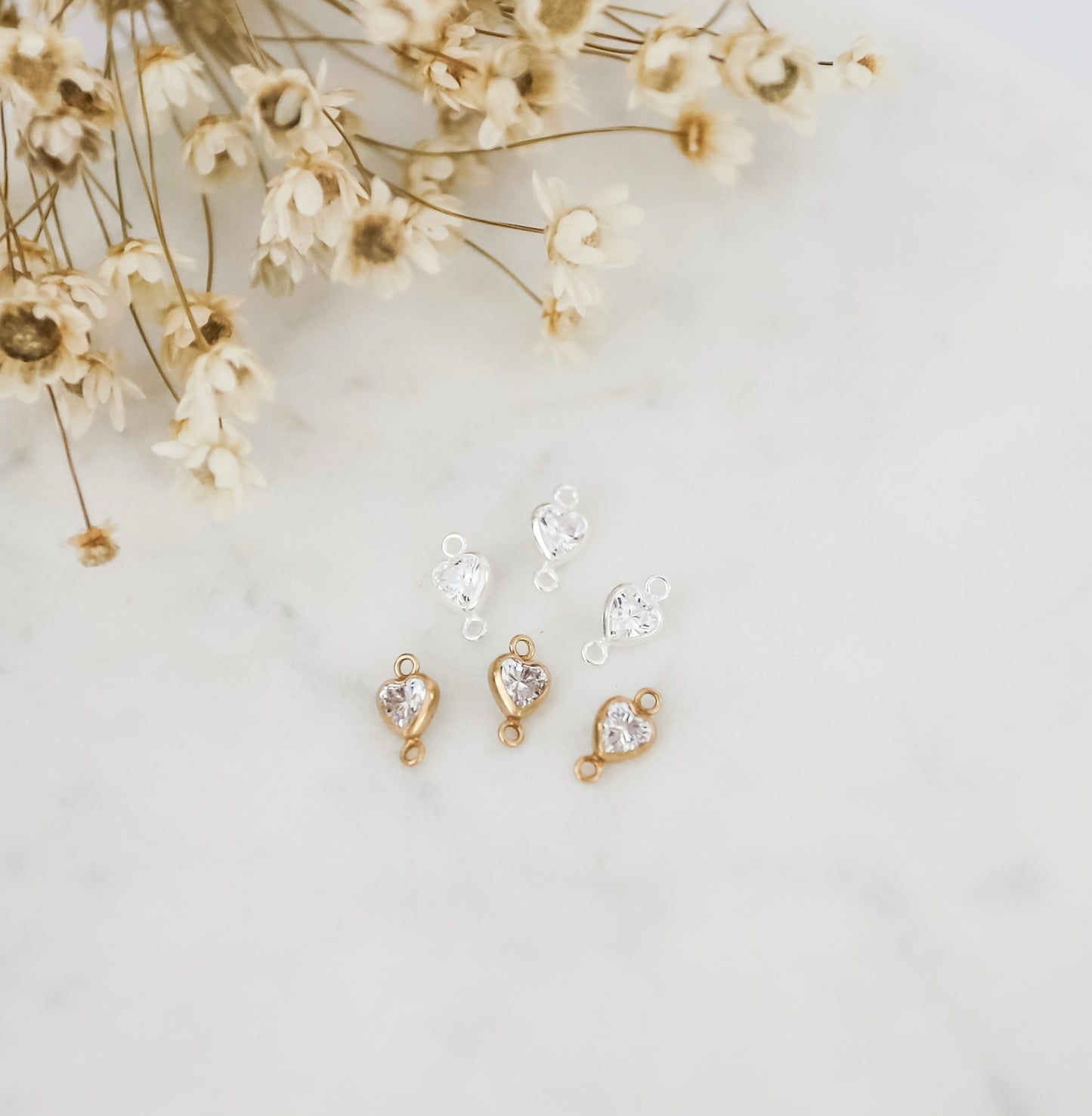 4mm Heart CZ Connectors (Set of 3)