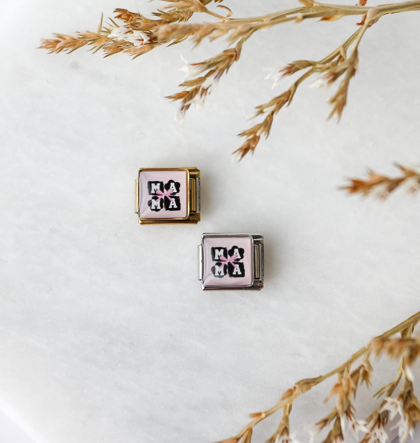 Italian Charm - Mama - Pink Bow Block Letter