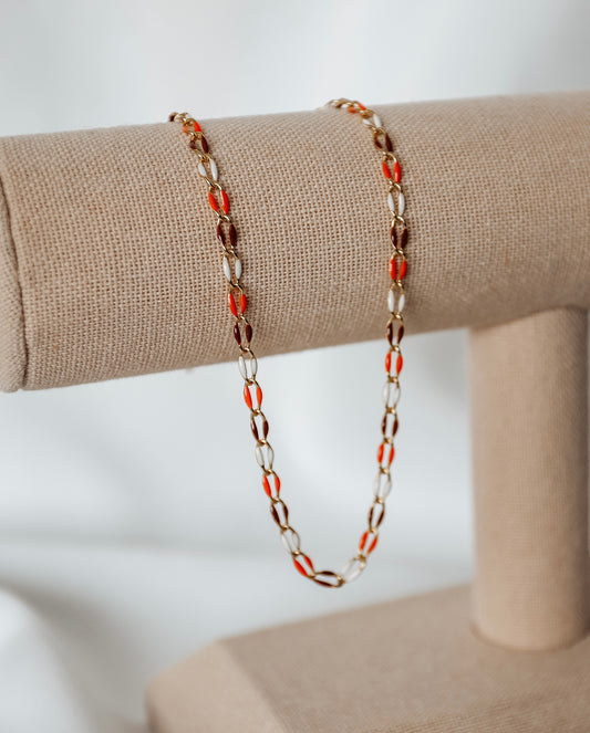 Plated Enamel Chain - Orange/Brown/White