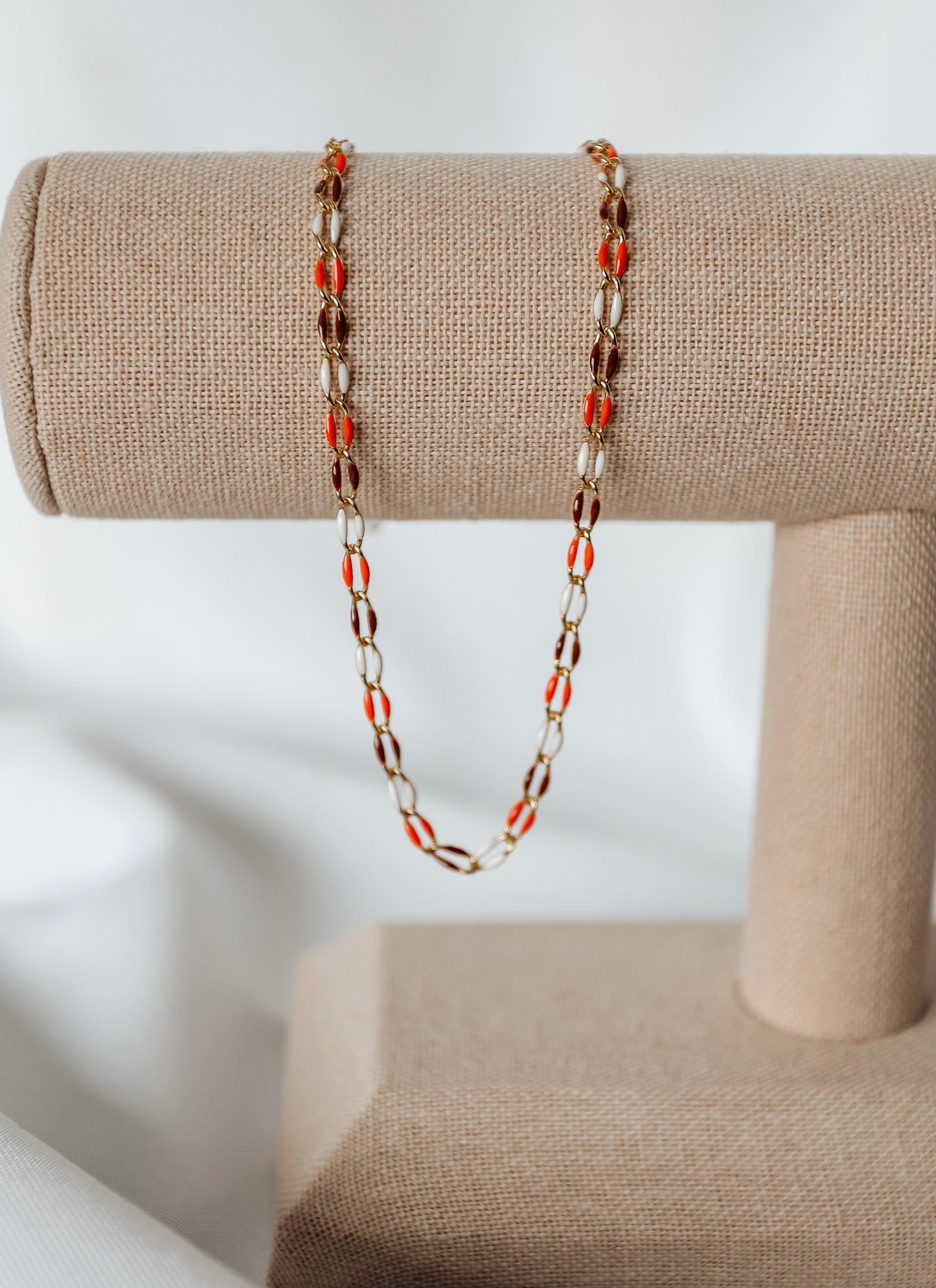 Plated Enamel Chain - Orange/Brown/White