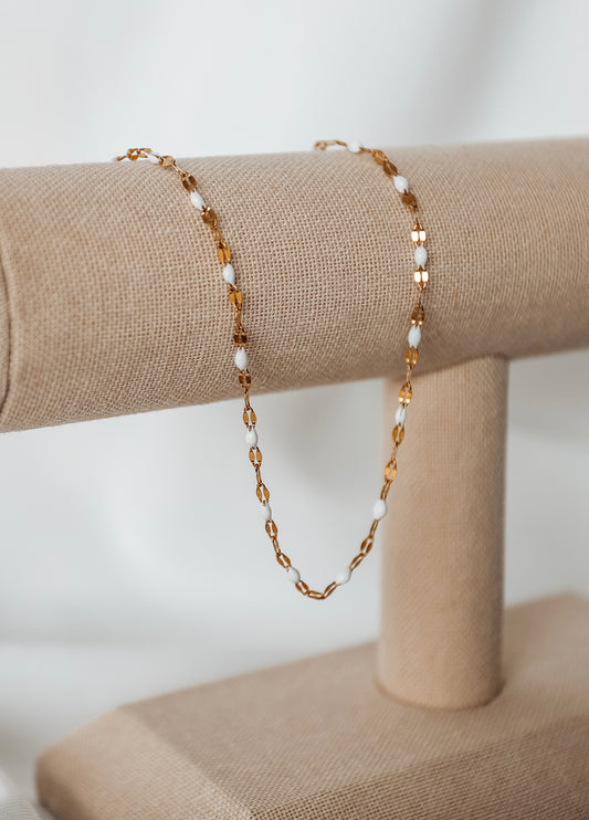 Plated Sequin Enamel Chain - White