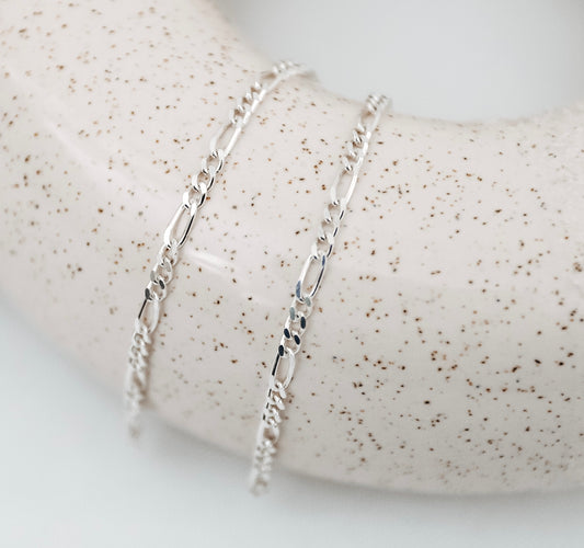 3+1 Sterling Silver Diamond Cut Figaro Chain