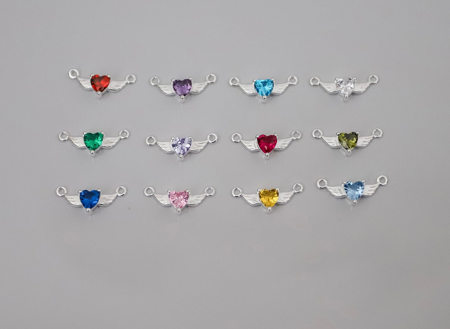 Birthstone Heart Wing Connector