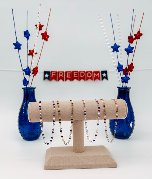 Plated Enamel Chain - Red White and Blue