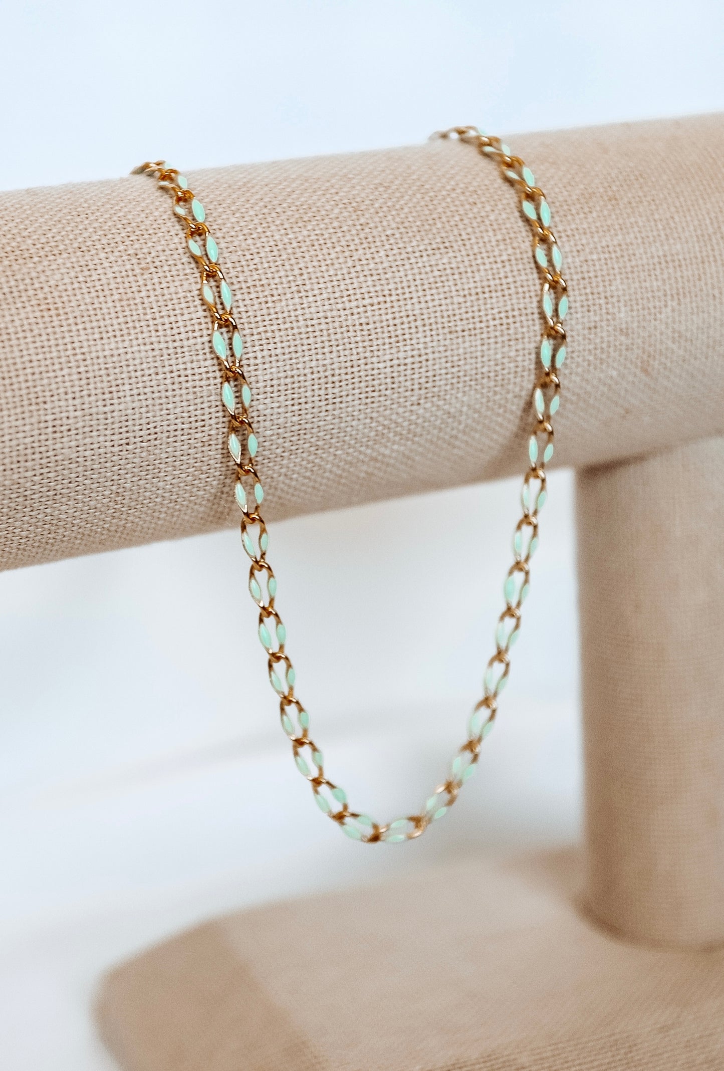 Gold Plated Enamel Chain - Light Blue