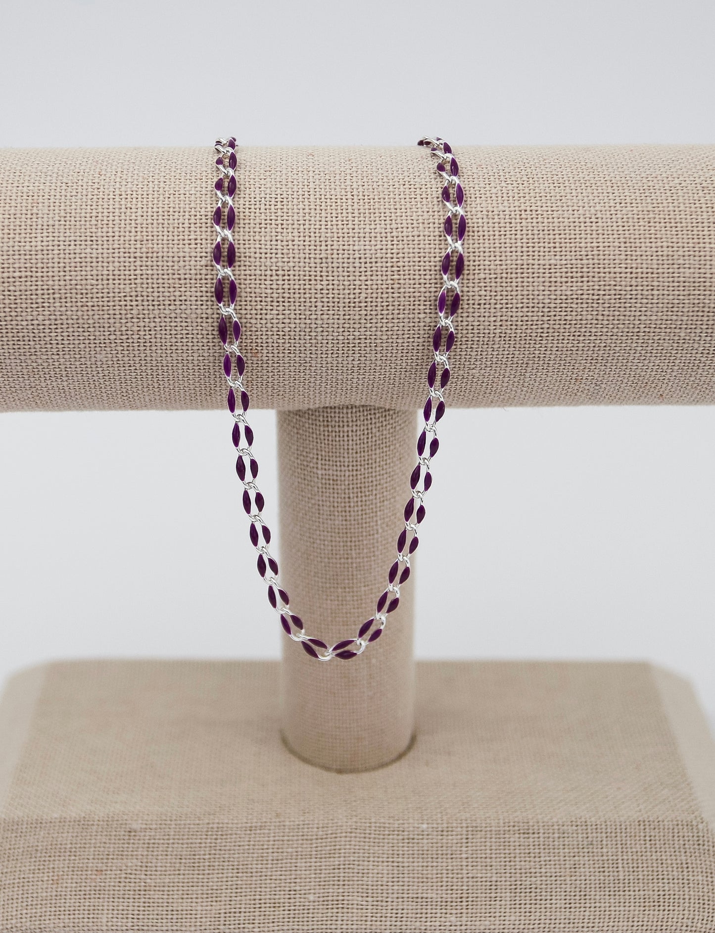 Silver Plated Enamel Chain - Plum