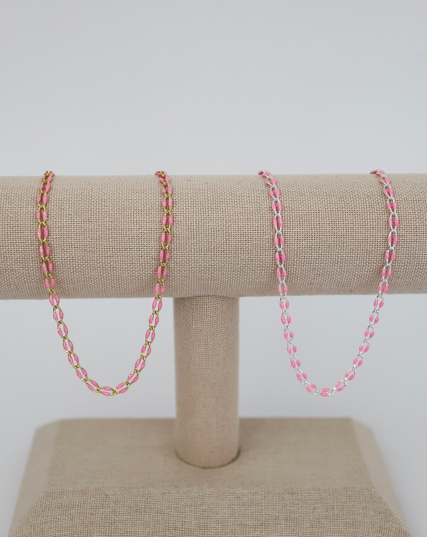 Plated Enamel Chain - Pink Glitter