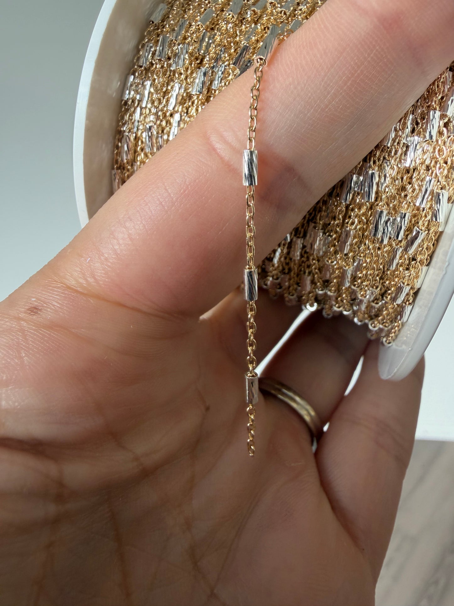 Mixed Metal Diamond Cut Tube Chain