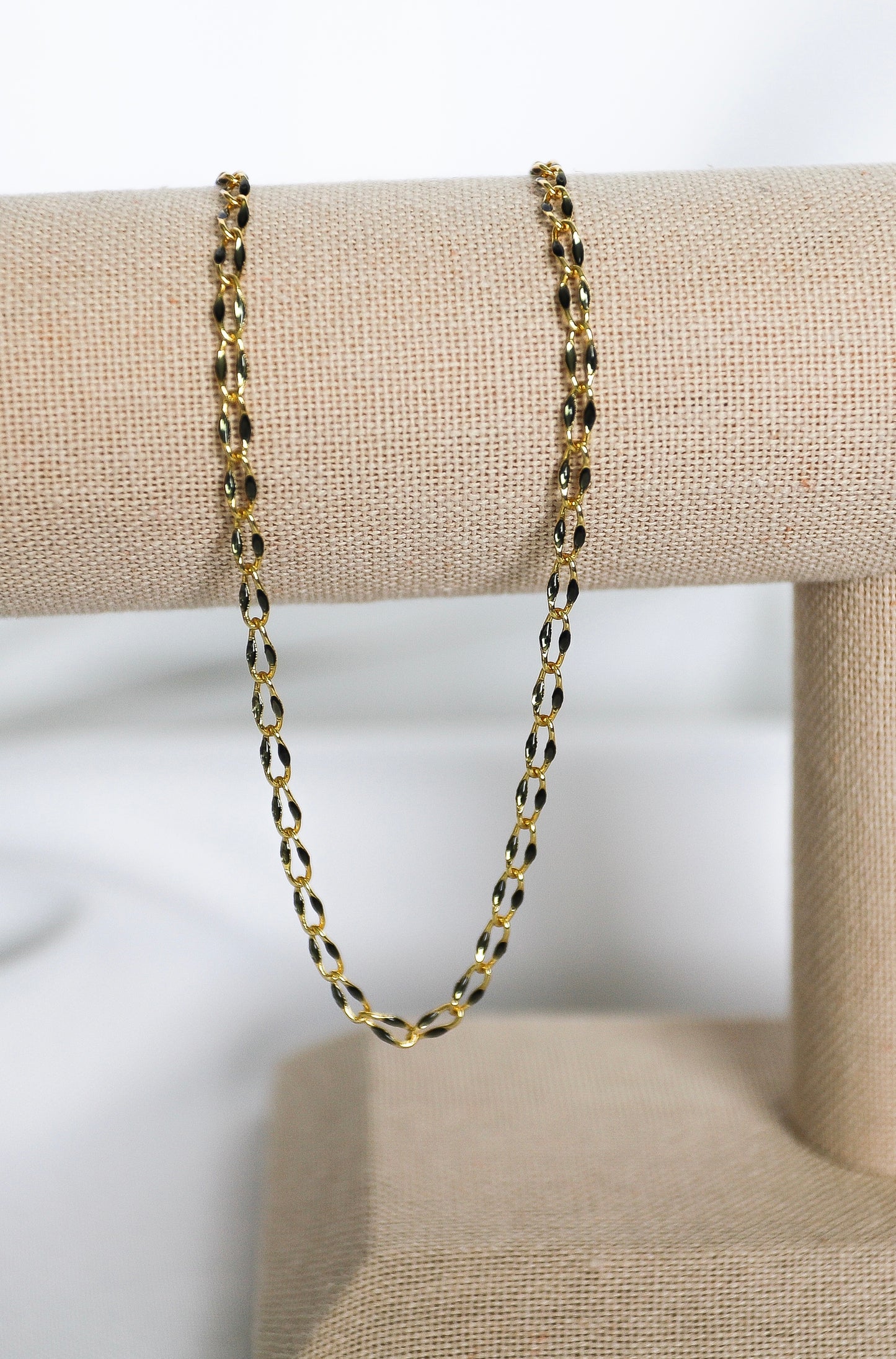 Plated Enamel Chain - Black Cat’s Eye