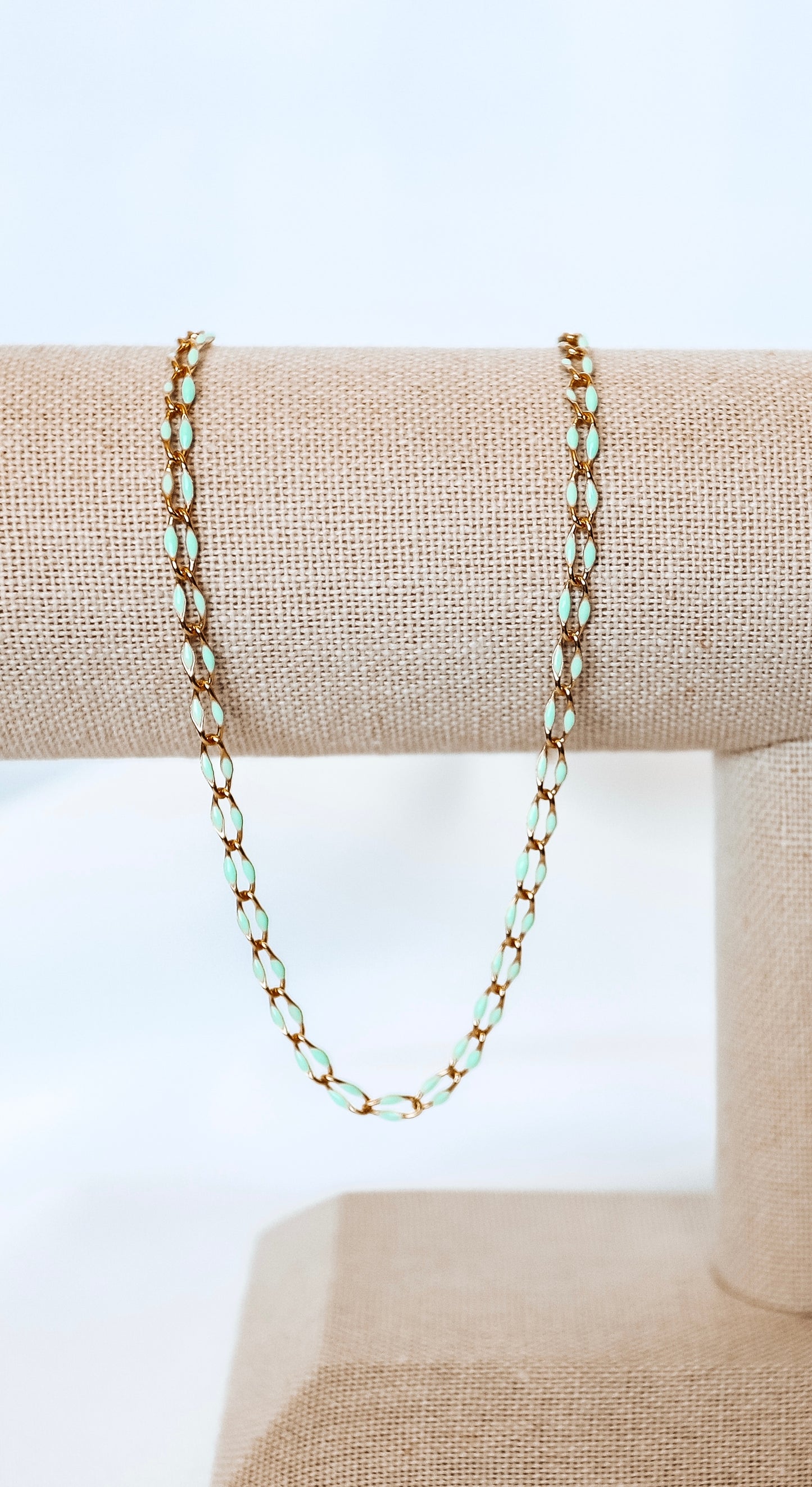 Gold Plated Enamel Chain - Light Blue