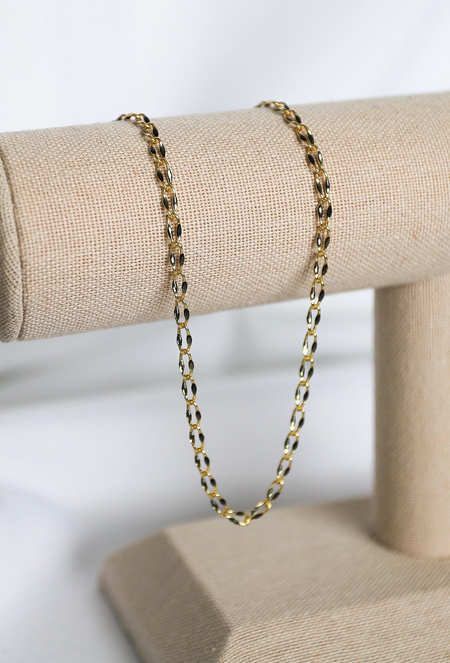 Plated Enamel Chain - Black Cat’s Eye