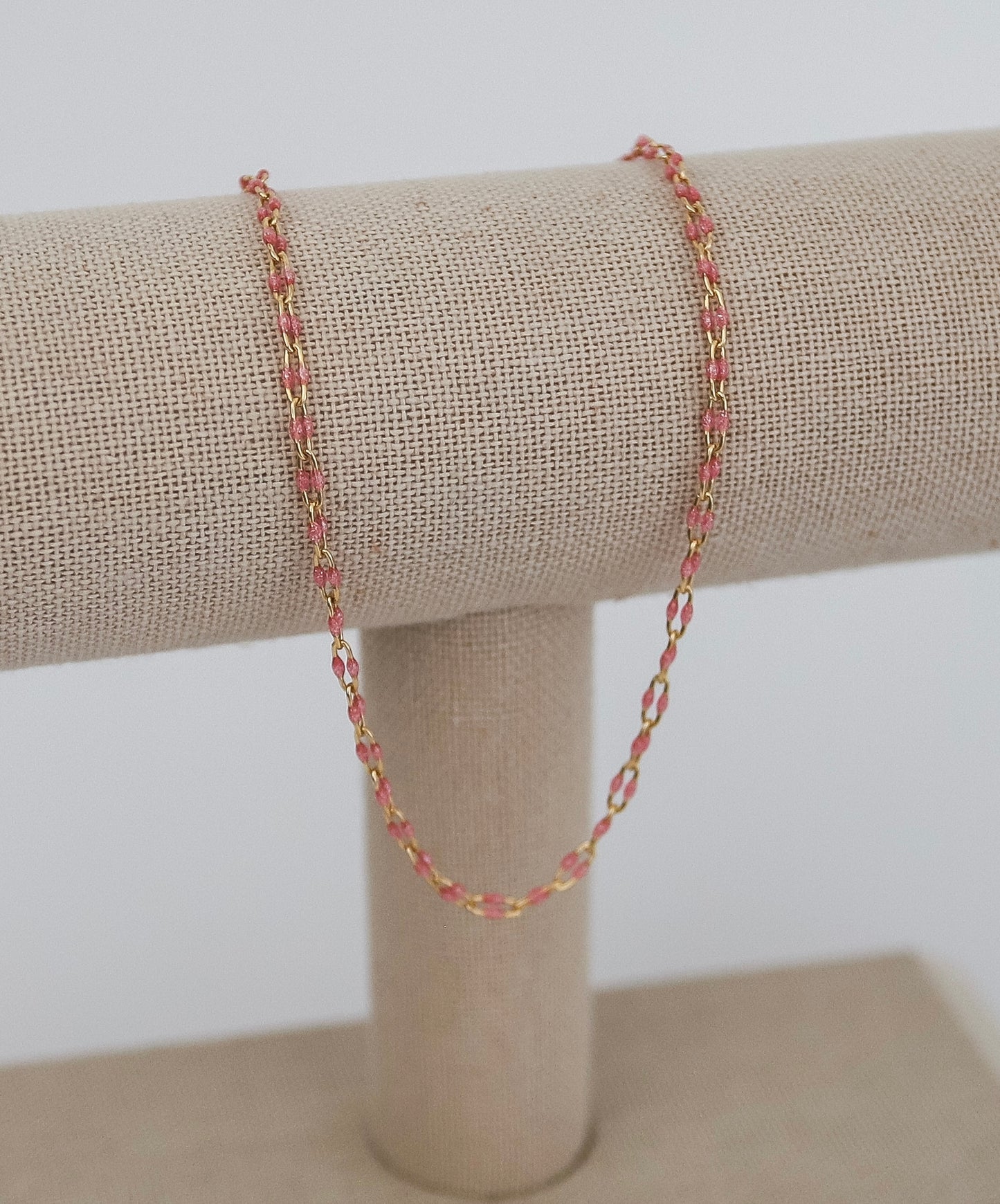 Enamel Paperclip Chain - Pink Glitter