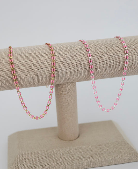 Plated Enamel Chain - Pink Glitter