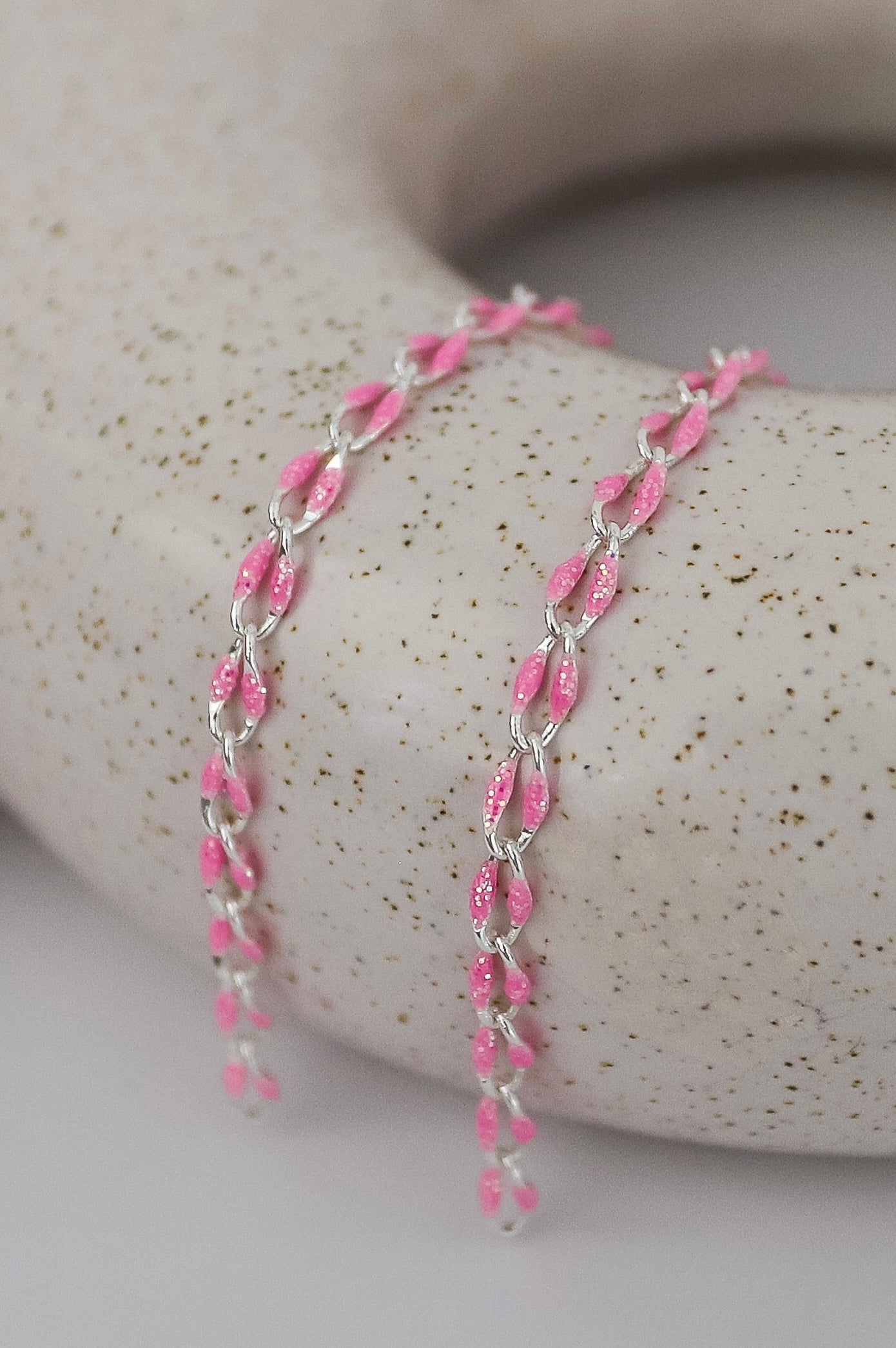 Plated Enamel Chain - Pink Glitter