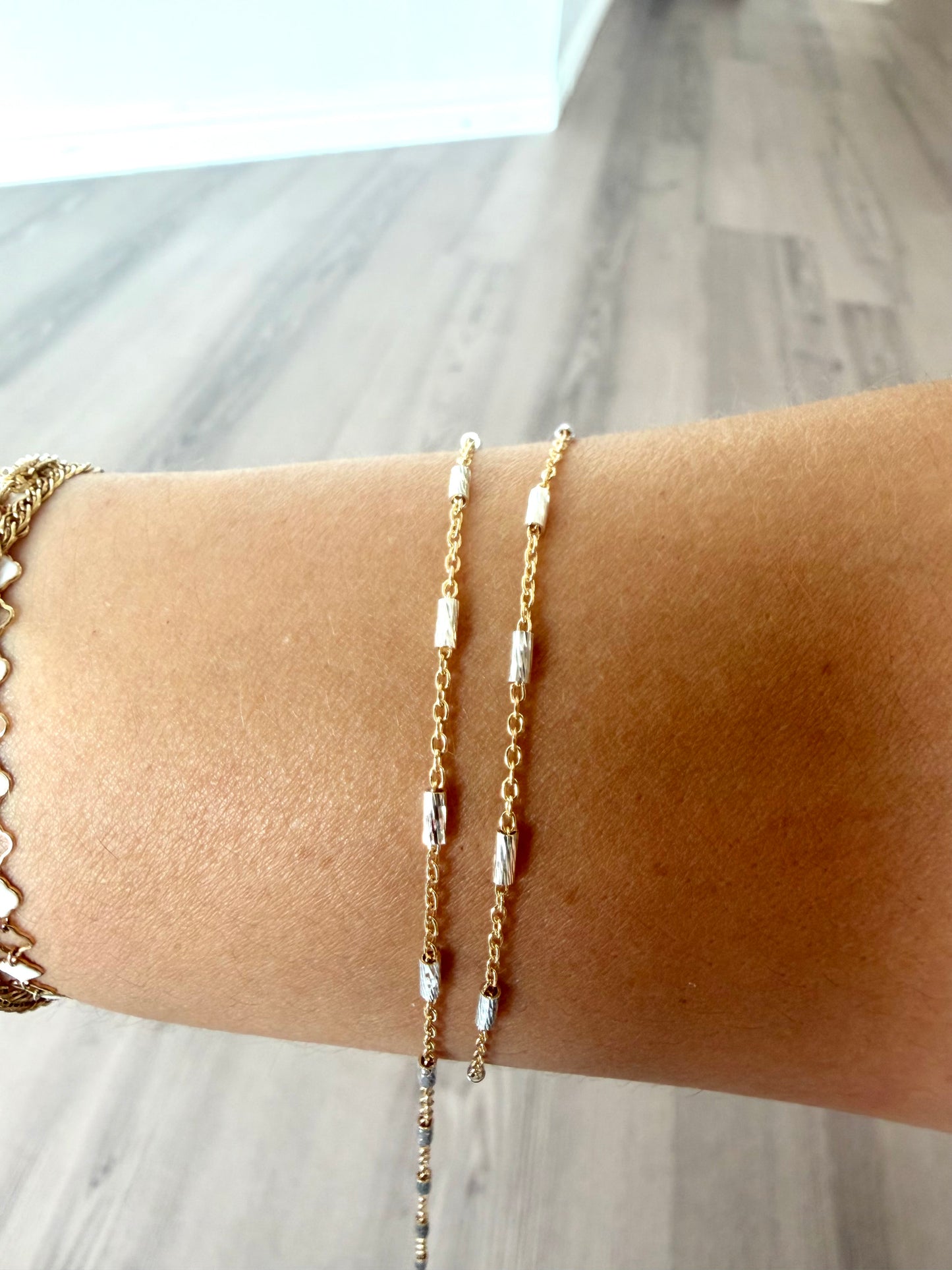 Mixed Metal Diamond Cut Tube Chain