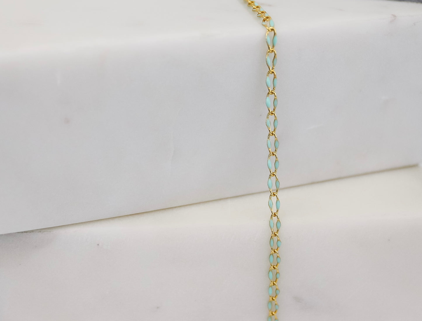 Gold Plated Enamel Chain - Light Blue