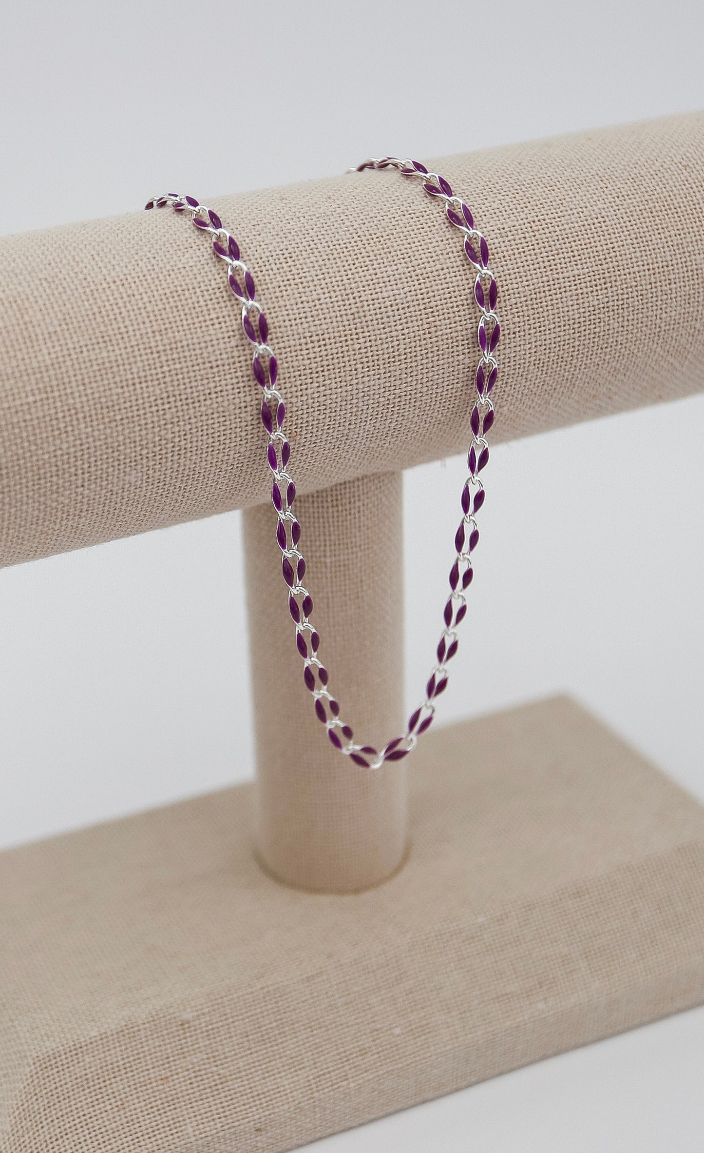 Silver Plated Enamel Chain - Plum