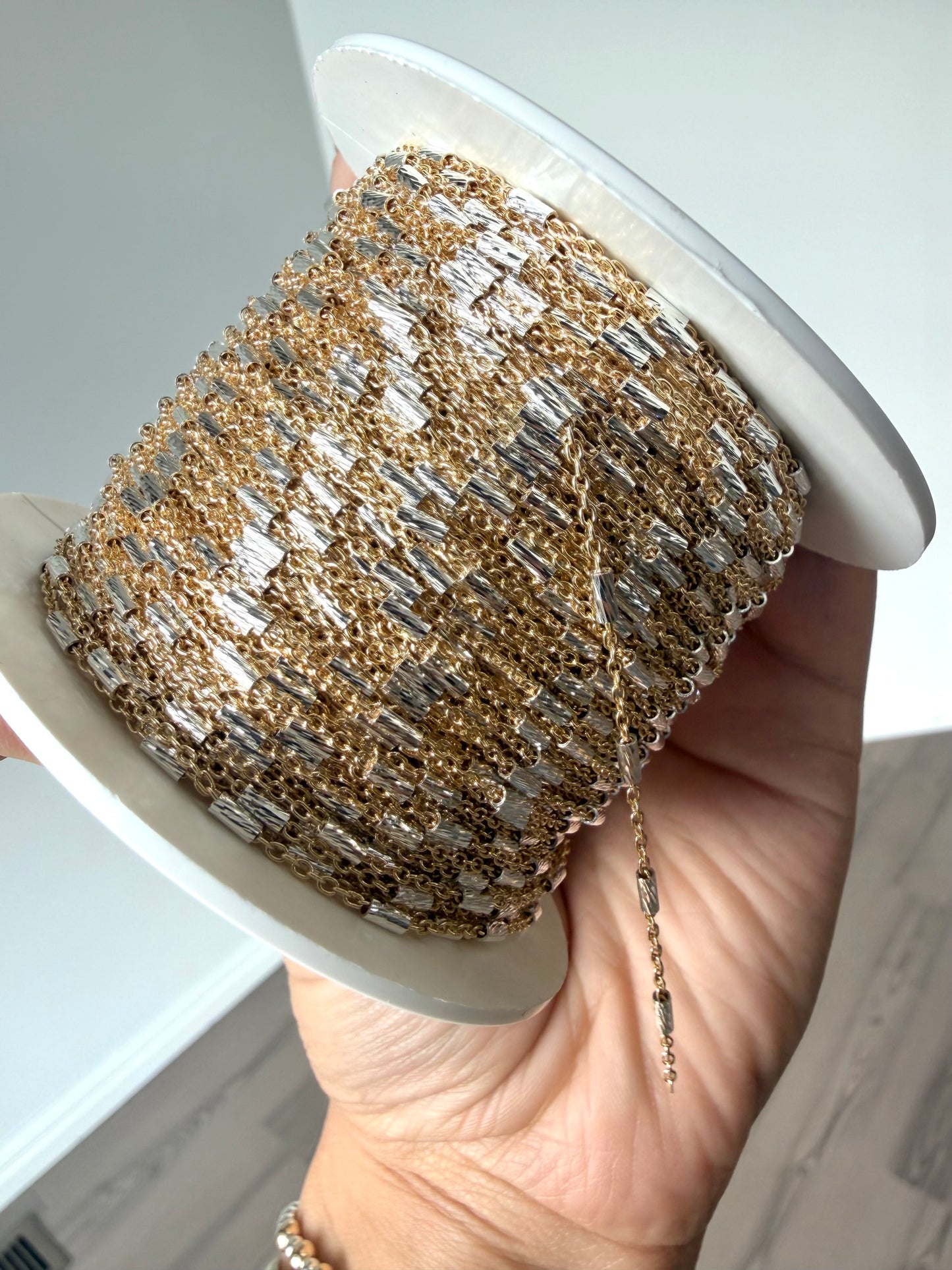 Mixed Metal Diamond Cut Tube Chain