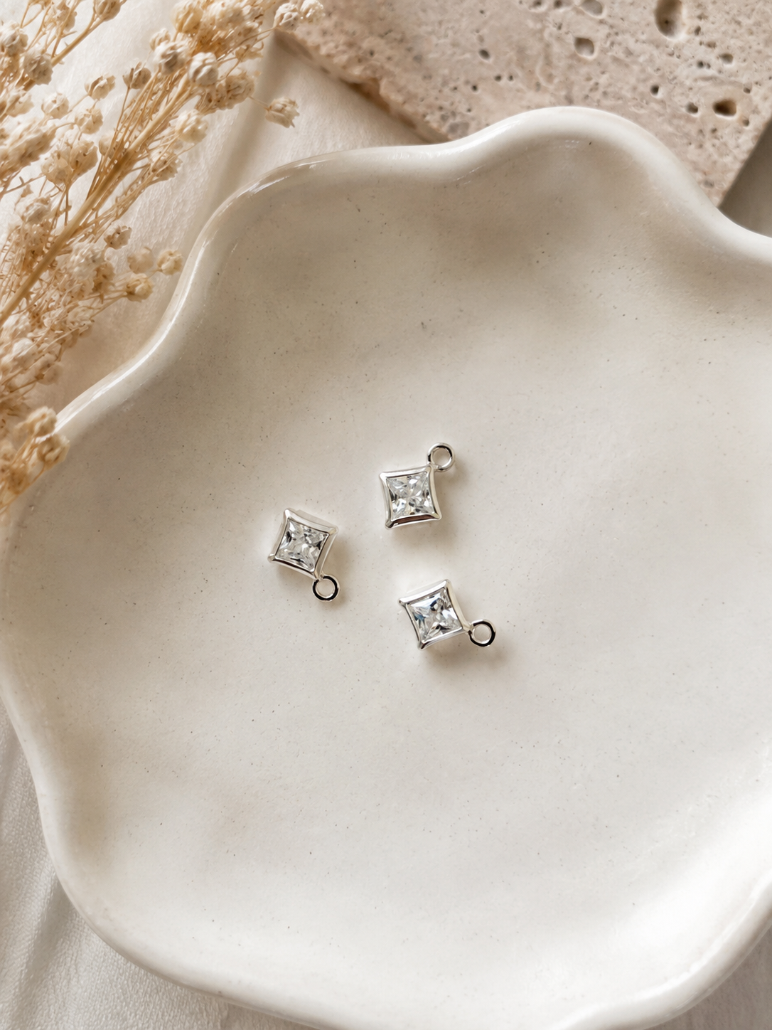 3mm Square Bezel Charms (Set of 3)