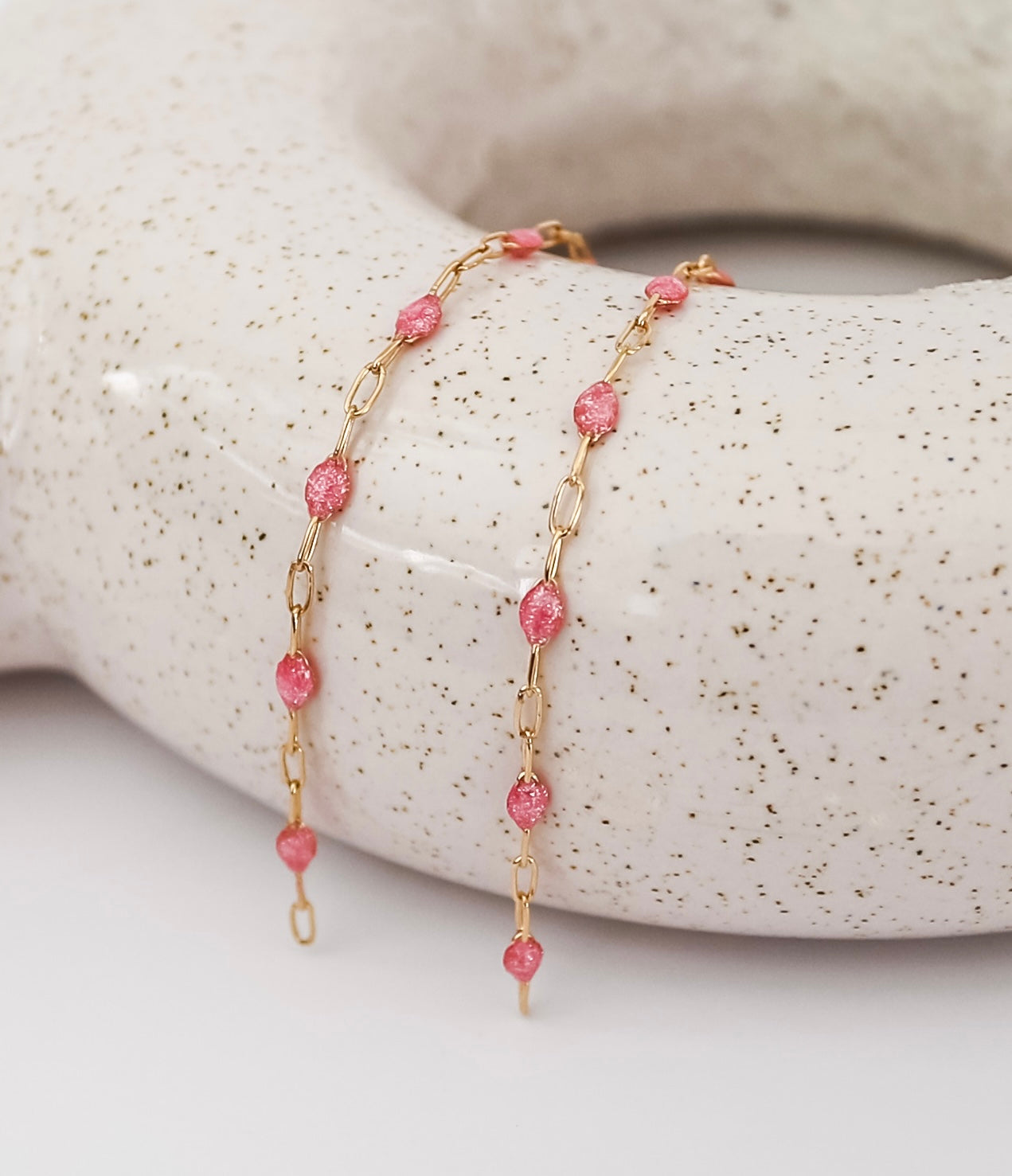 Enamel Sunburst Paperclip Chain - Pink Glitter