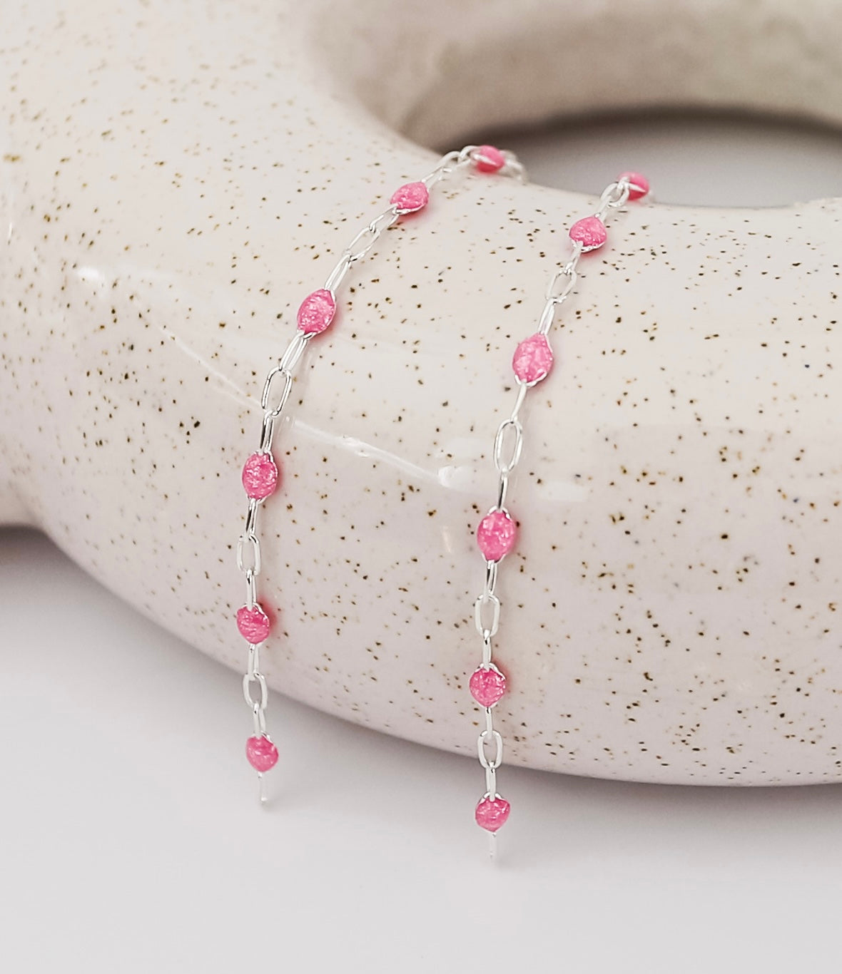Enamel Sunburst Paperclip Chain - Pink Glitter
