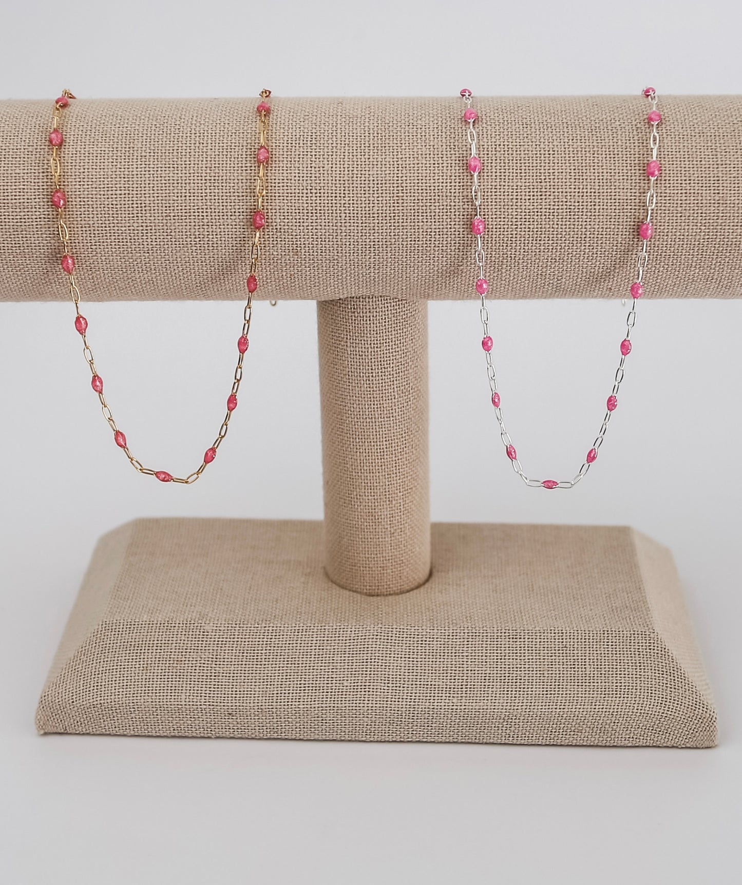 Enamel Sunburst Paperclip Chain - Pink Glitter