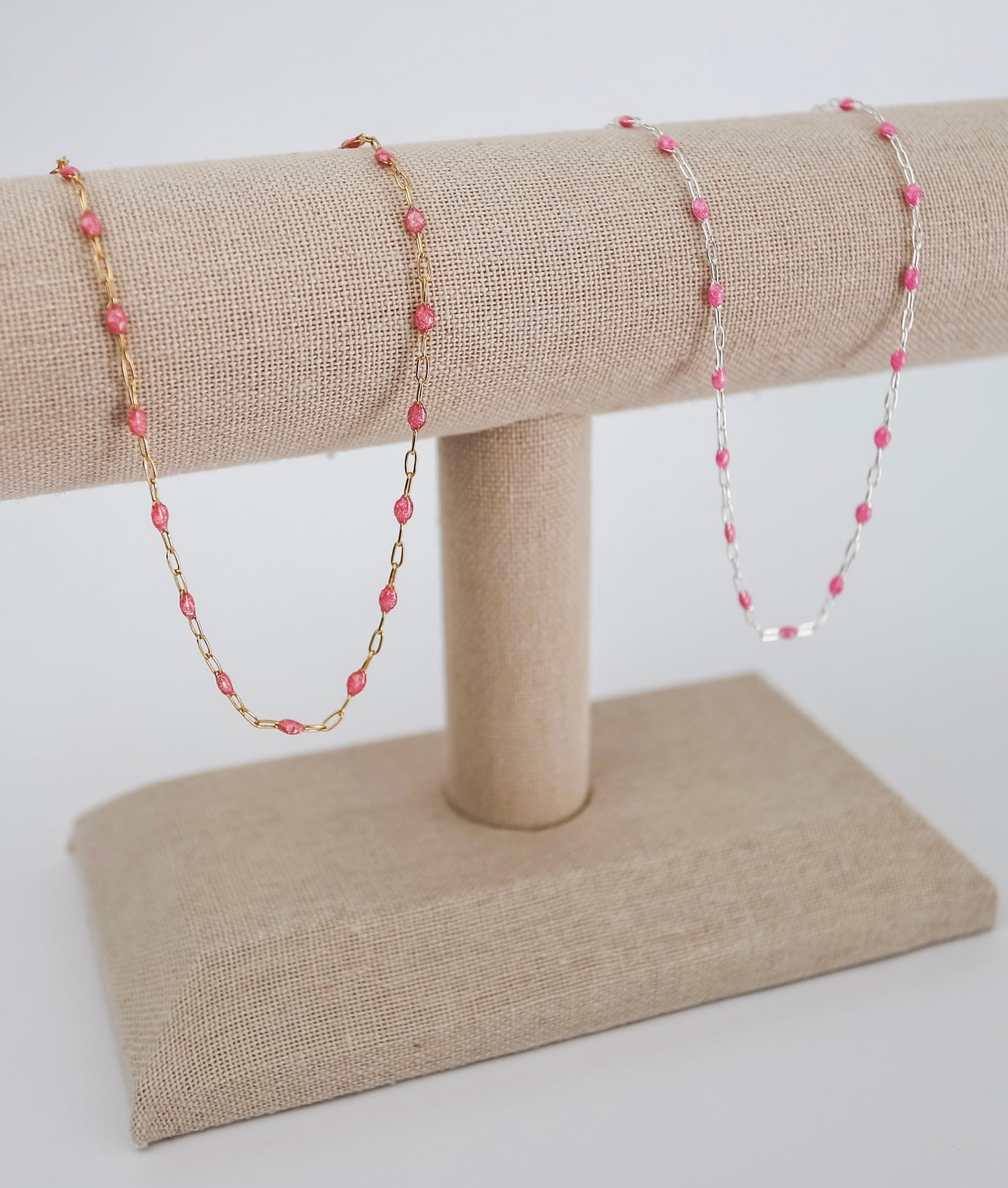 Enamel Sunburst Paperclip Chain - Pink Glitter