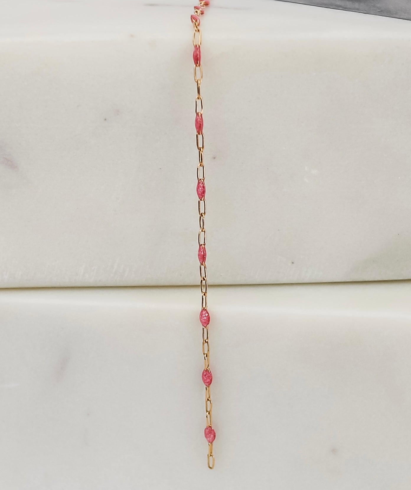 Enamel Sunburst Paperclip Chain - Pink Glitter