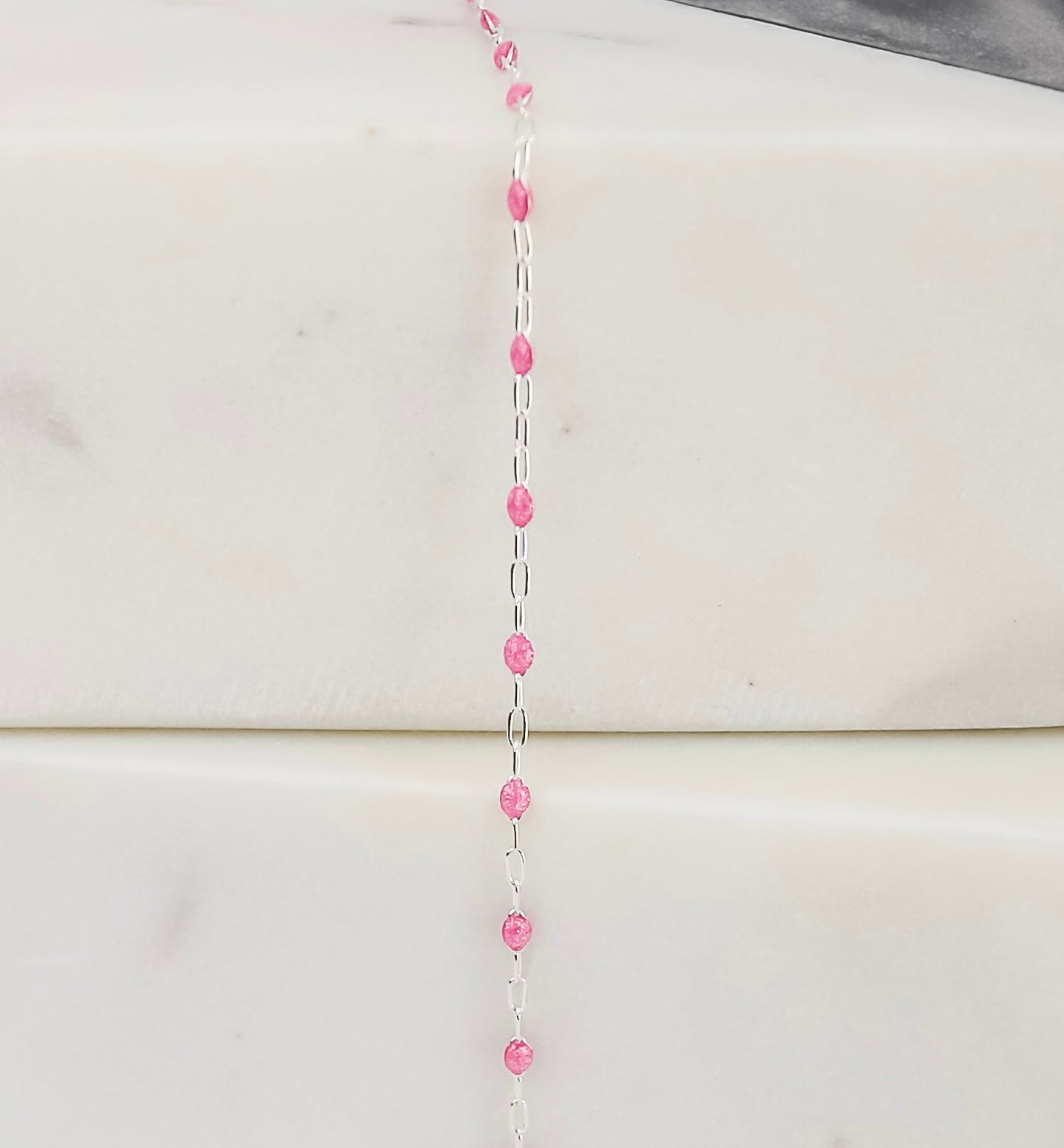 Enamel Sunburst Paperclip Chain - Pink Glitter