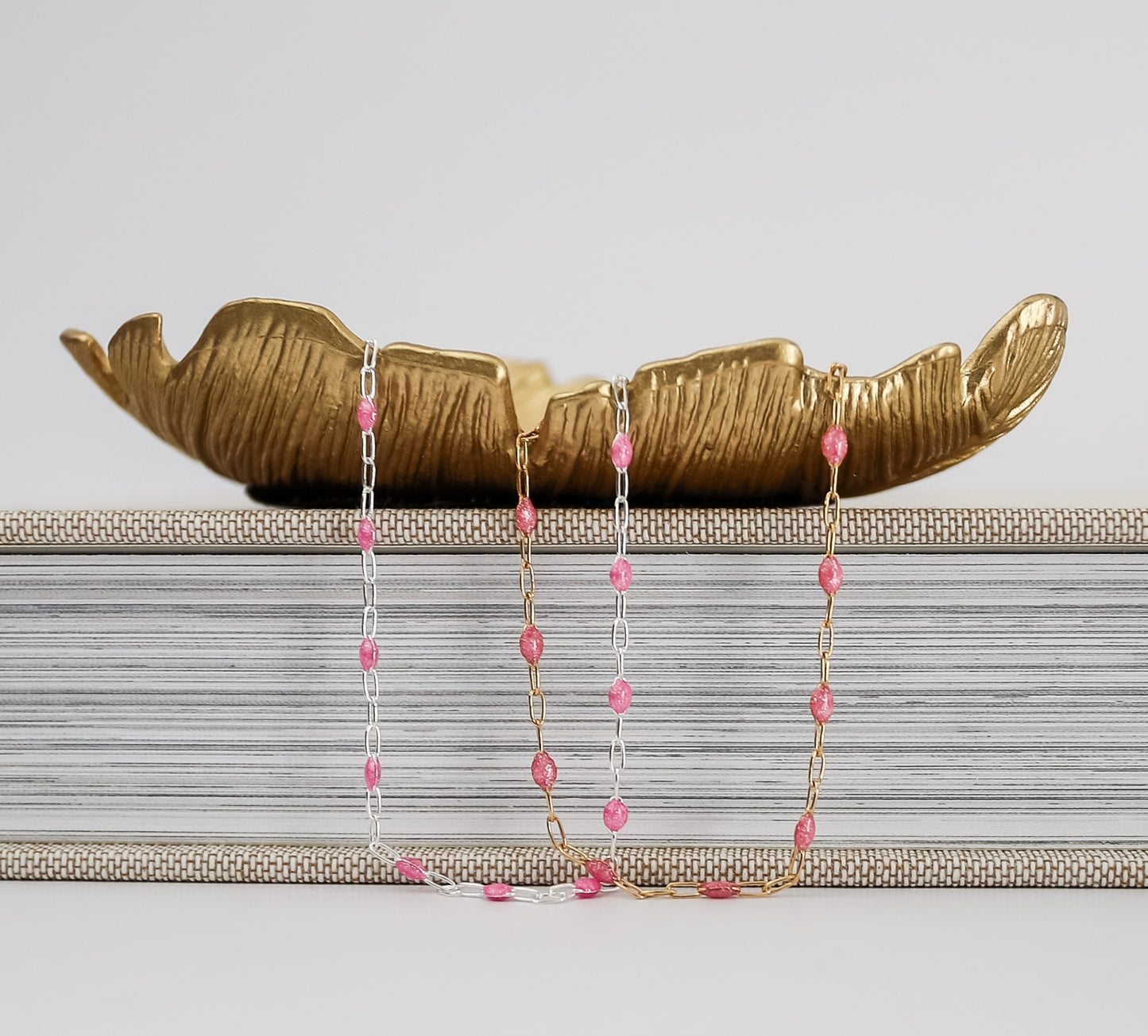 Enamel Sunburst Paperclip Chain - Pink Glitter