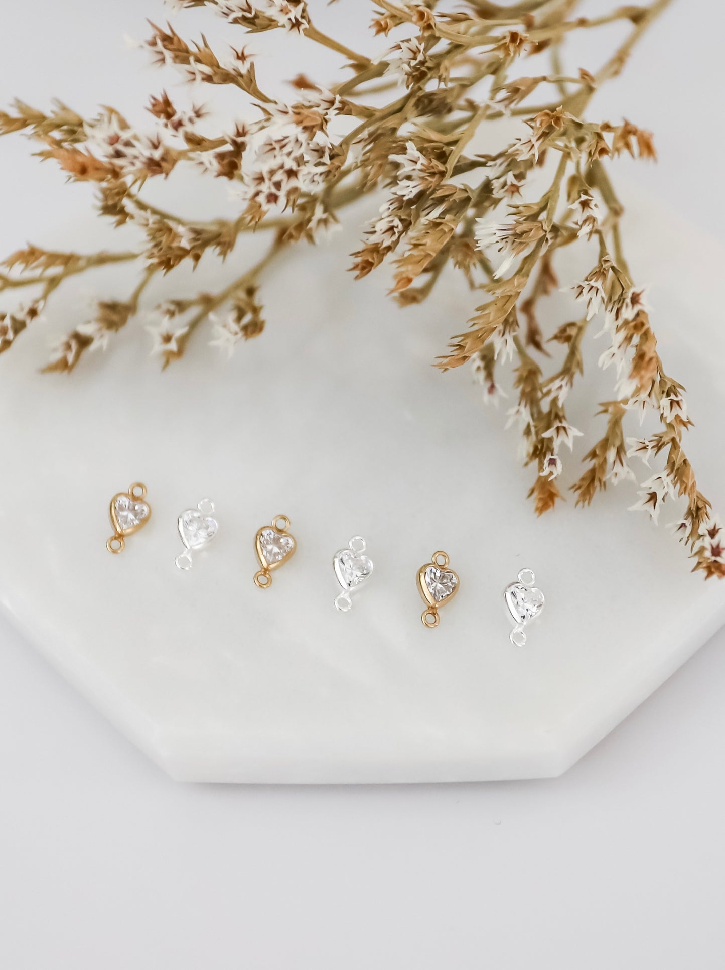 4mm Heart CZ Connectors (Set of 3)