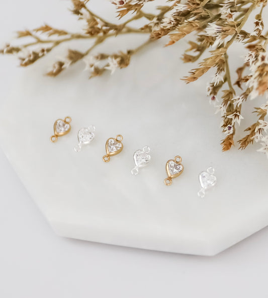 4mm Heart CZ Connectors (Set of 3)
