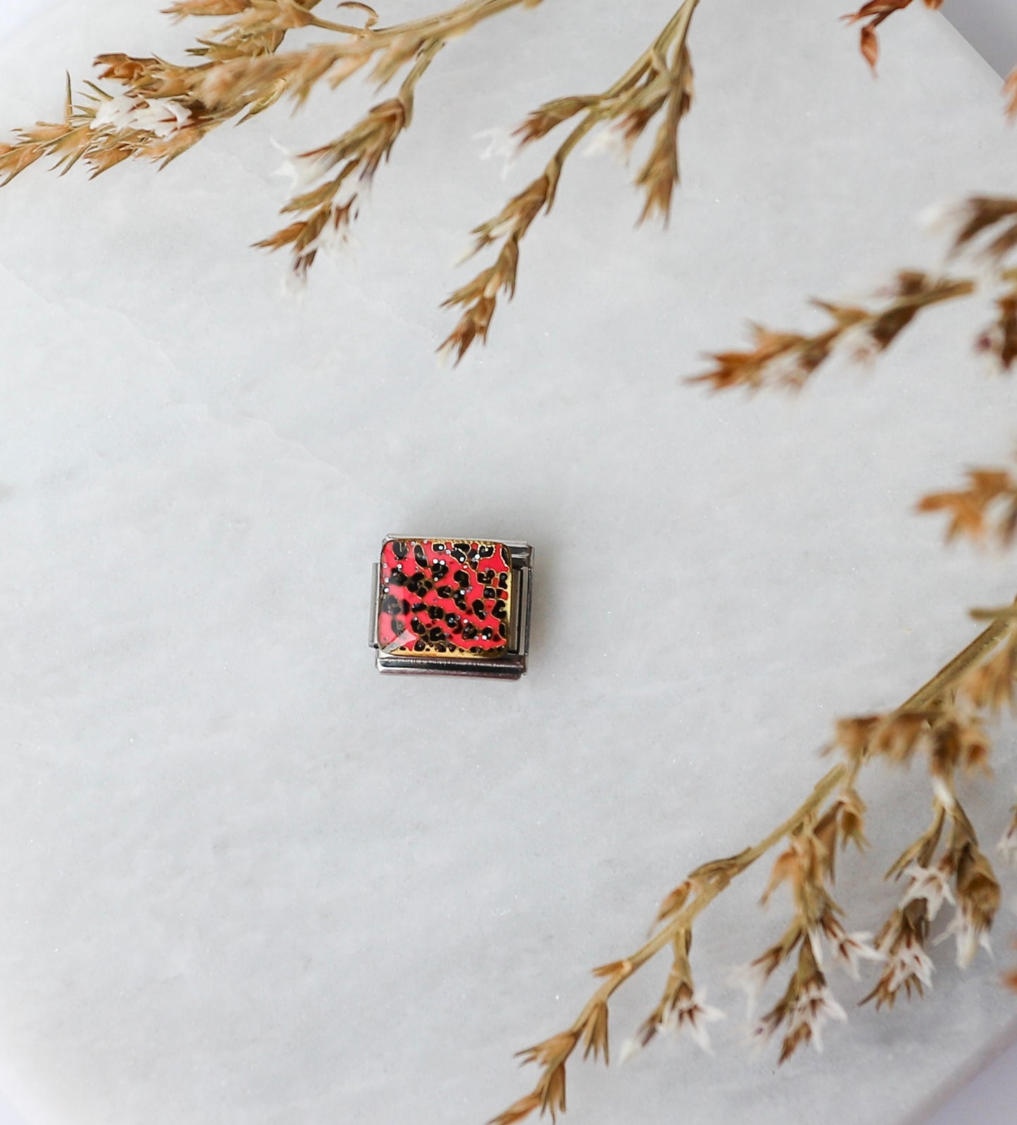 Italian Charm - Leopard Print - Pink Glitter