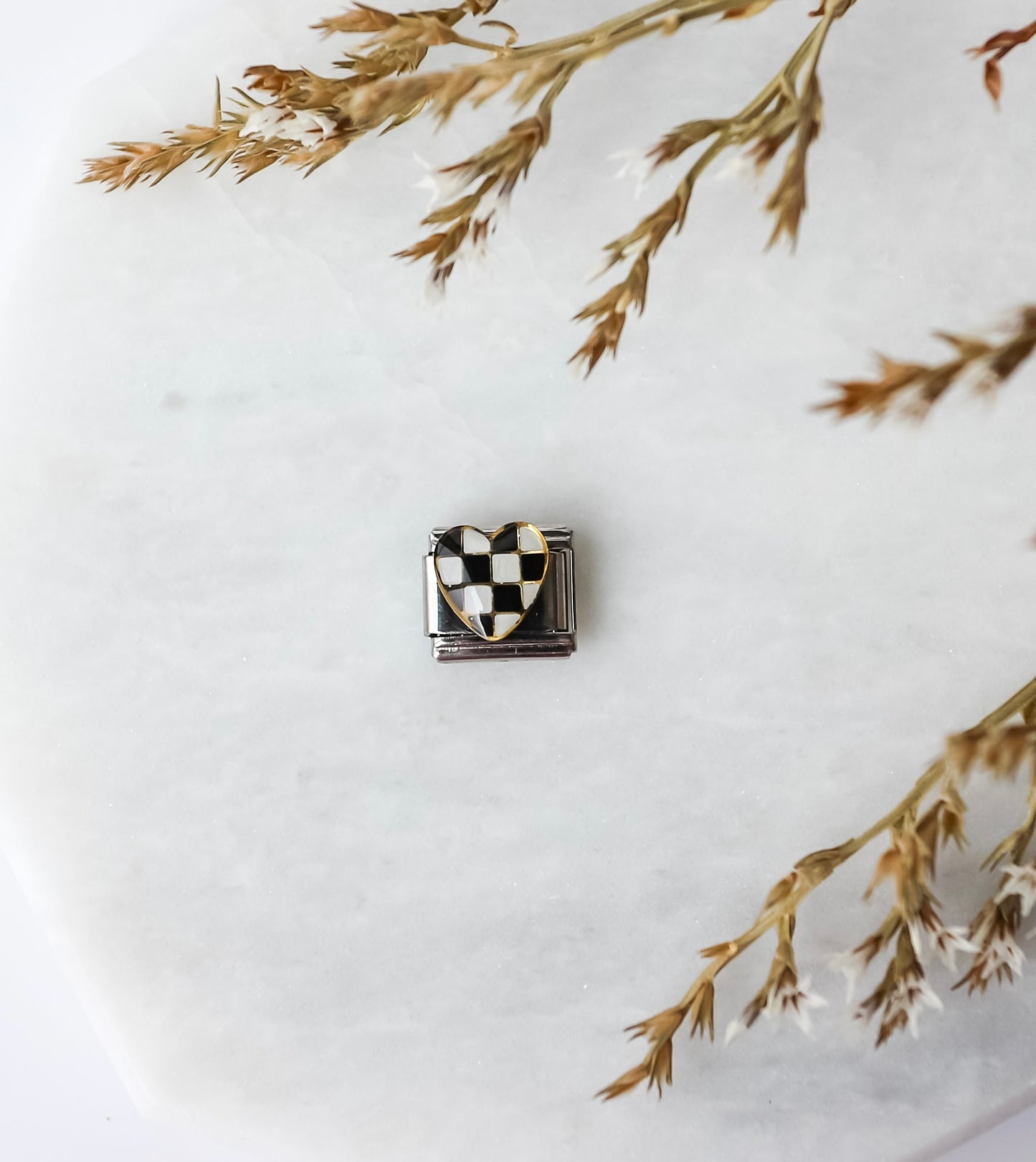 Italian Charm - Checkered Heart - Black