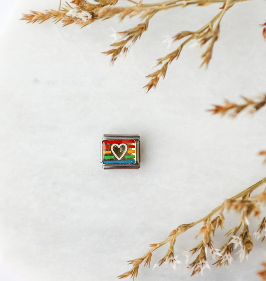 Italian Charm - Heart - Rainbow Stripe Background