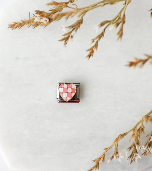 Italian Charm - Checkered Heart - Pink
