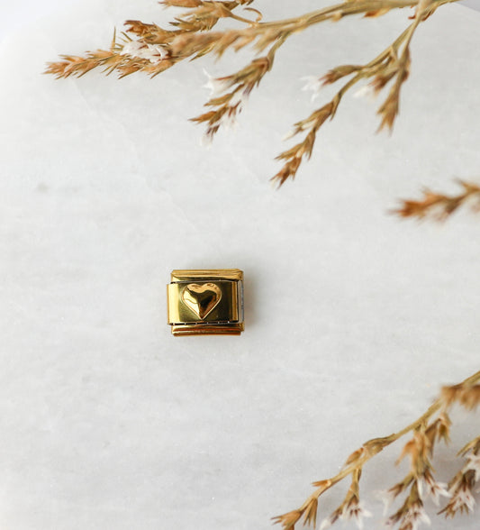 Italian Charm - Classic Raised Heart - Gold