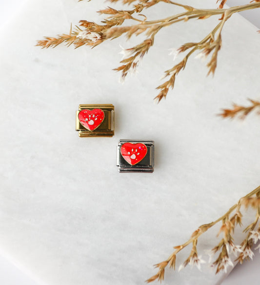 Italian Charm - Heart Paw - Red Glitter