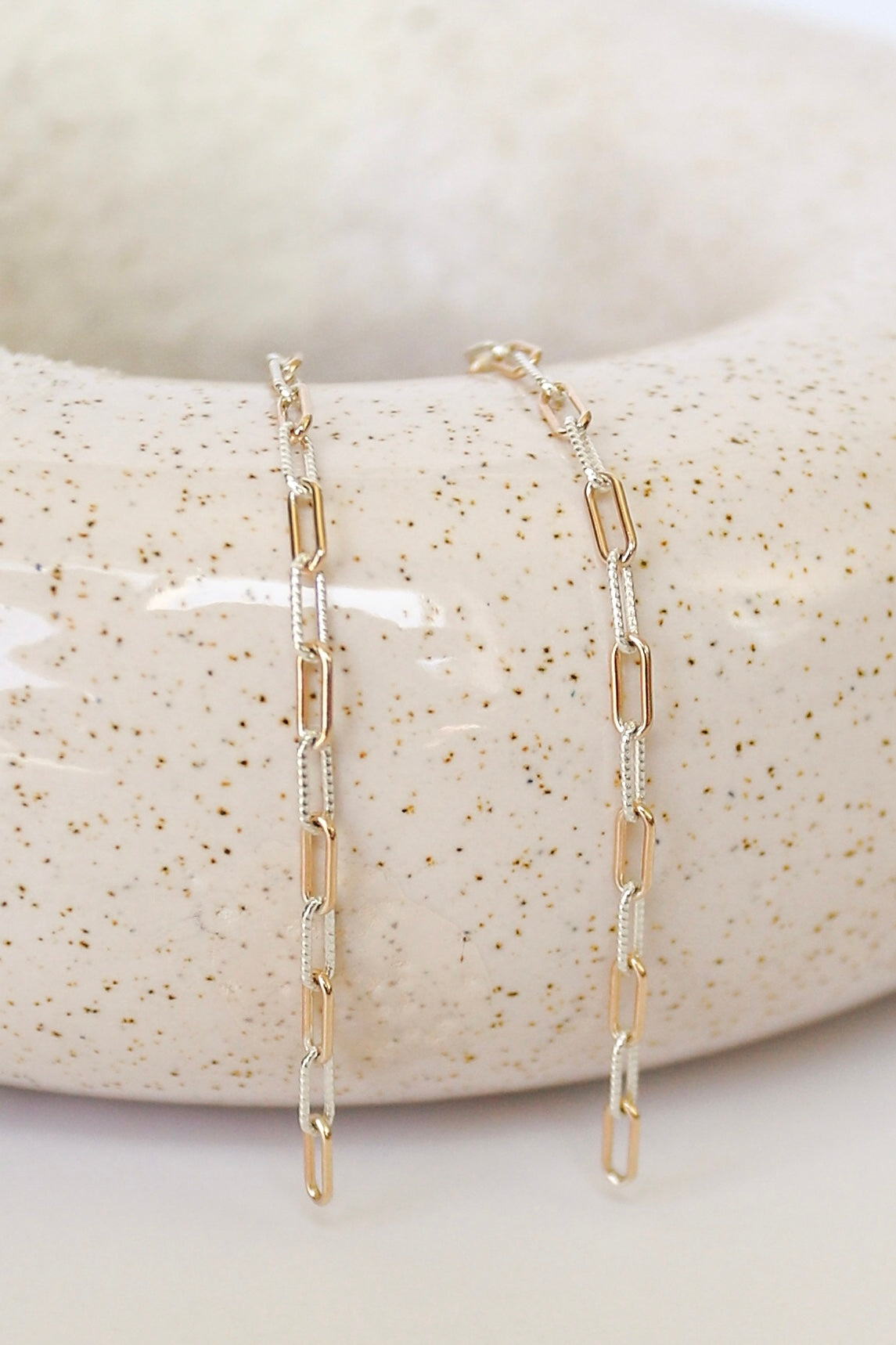 Mixed Metal Textured Paperclip Chain