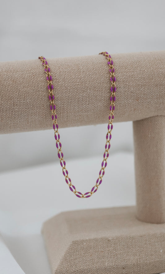 Gold Plated Enamel Chain - Purple
