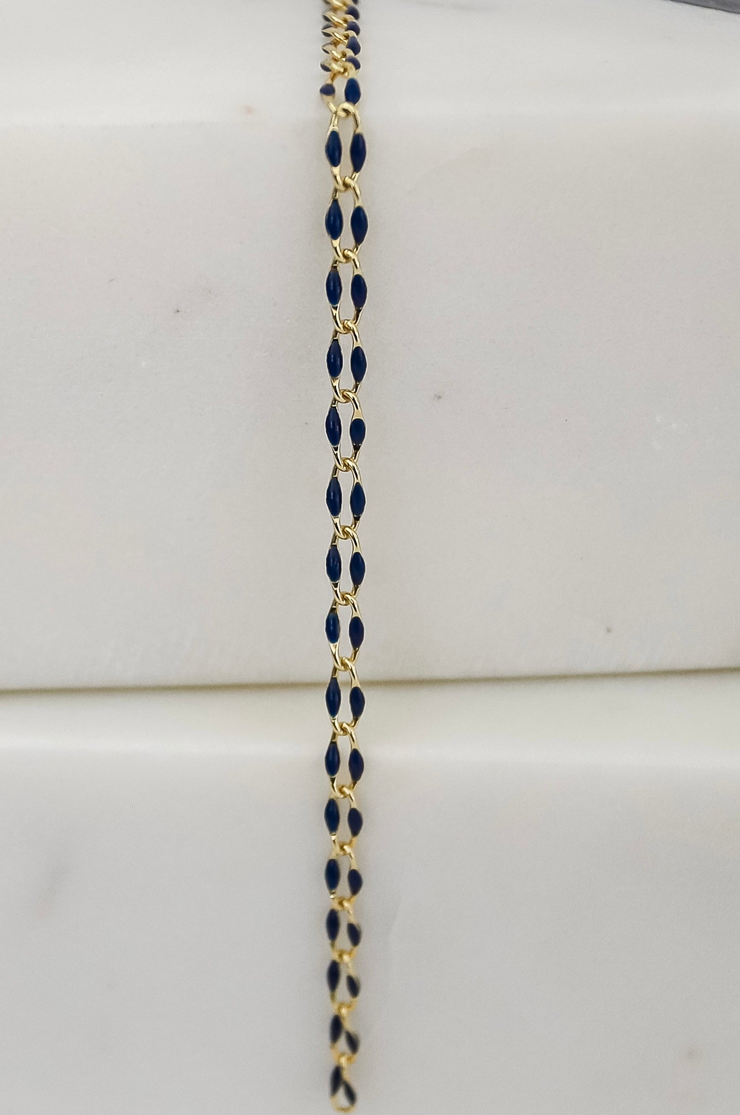 Gold Plated Enamel Chain - Navy Blue